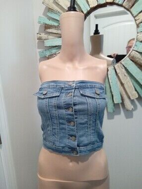 Project Rebel Size S Denim Strapless Button-Front Cropped Tailored Fit Corset